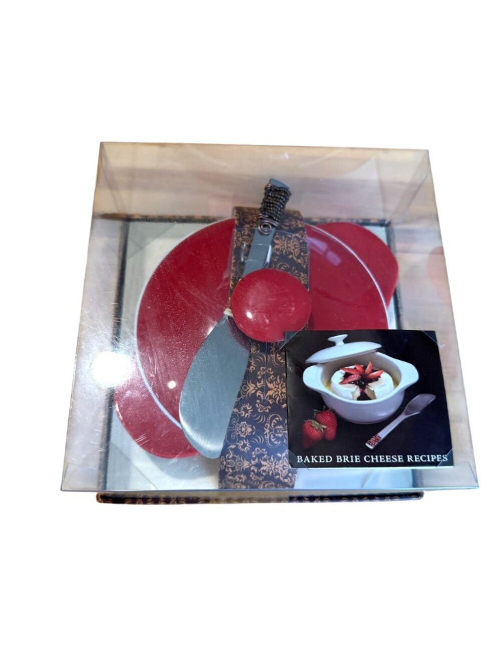 Wild Eye Designs Brie Cheese Baker Set NEW Red Spreader Ceramic Gift Set - Picture 2 of 7